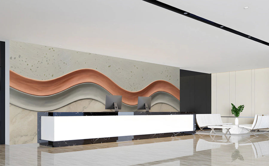 Abstract Wave Mural Wallpaper with Earthy Marble and Clay Tones Mural Wallpaper
