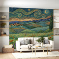 Van Gogh Inspired Countryside Mural Wallpaper — Impressionist Landscape Mural Wallpaper - pure wallpaper artwork