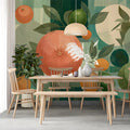 Citrus Grove Geometric Mural Wallpaper — Mid Century Modern Fruit Mural Wallpaper - pure wallpaper artwork