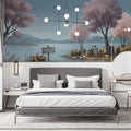 Riverside Blossom Mural Wallpaper — Soft Impressionistic Landscape Mural Wallpaper - pure wallpaper artwork