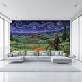Van Gogh Inspired Countryside Mural Wallpaper with Cyclist Mural Wallpaper - pure wallpaper artwork