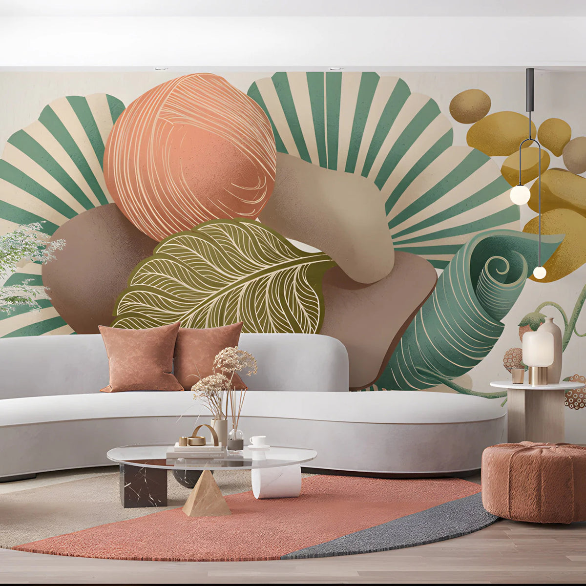 Botanical Still Life Mural Wallpaper in Soft Sage and Terracotta Mural Wallpaper - pure wallpaper artwork