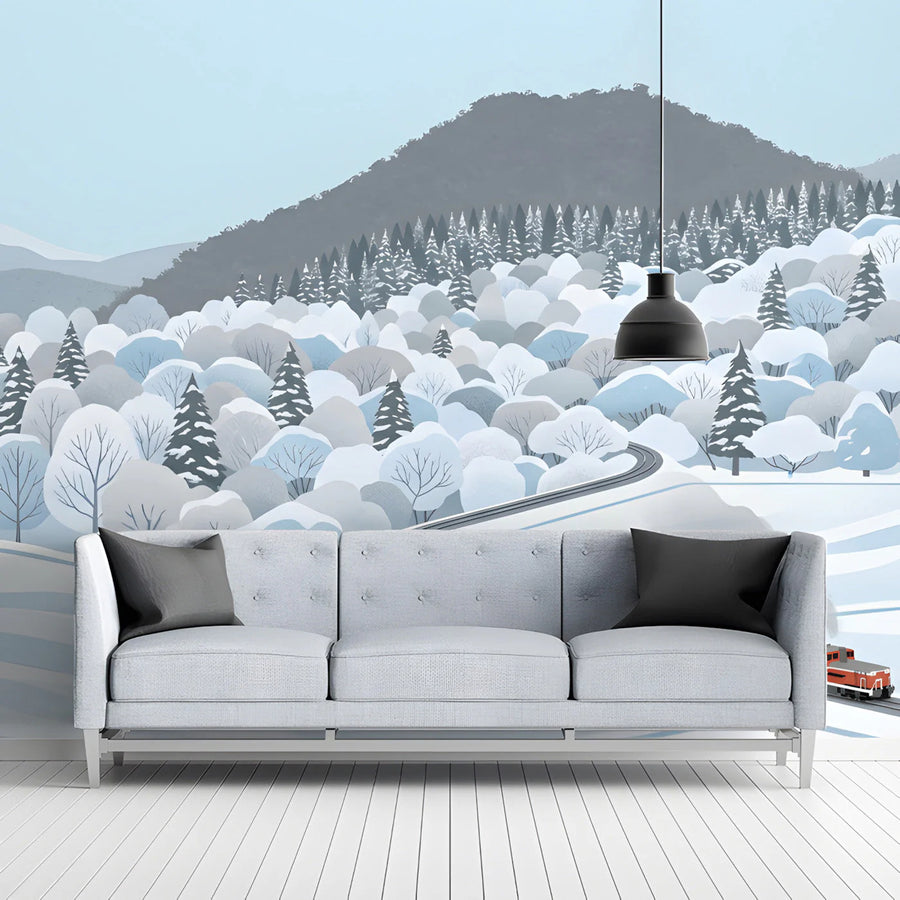 Winter Express Mountain Landscape Mural Wallpaper