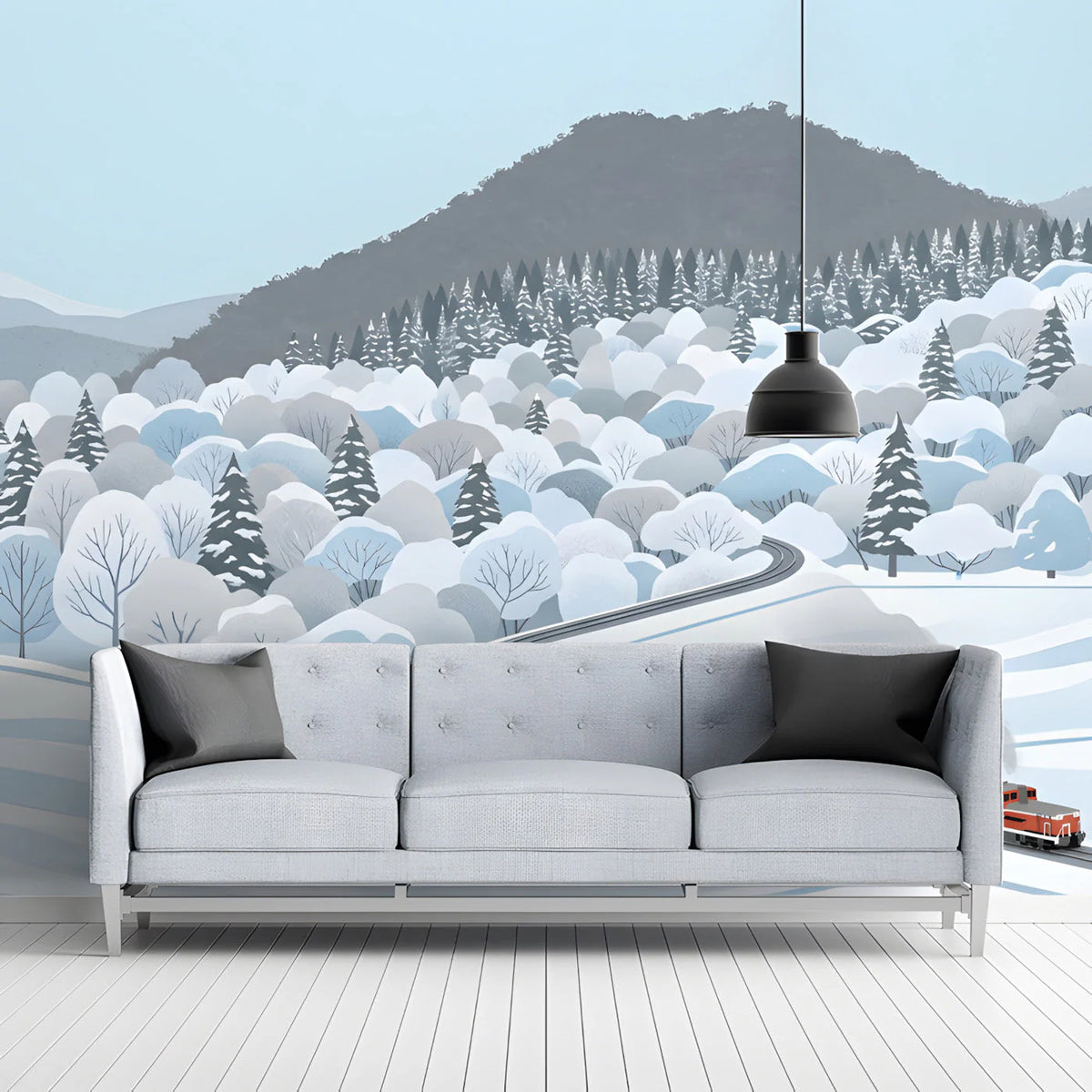 Winter Express Mountain Landscape Mural Wallpaper - pure wallpaper artwork