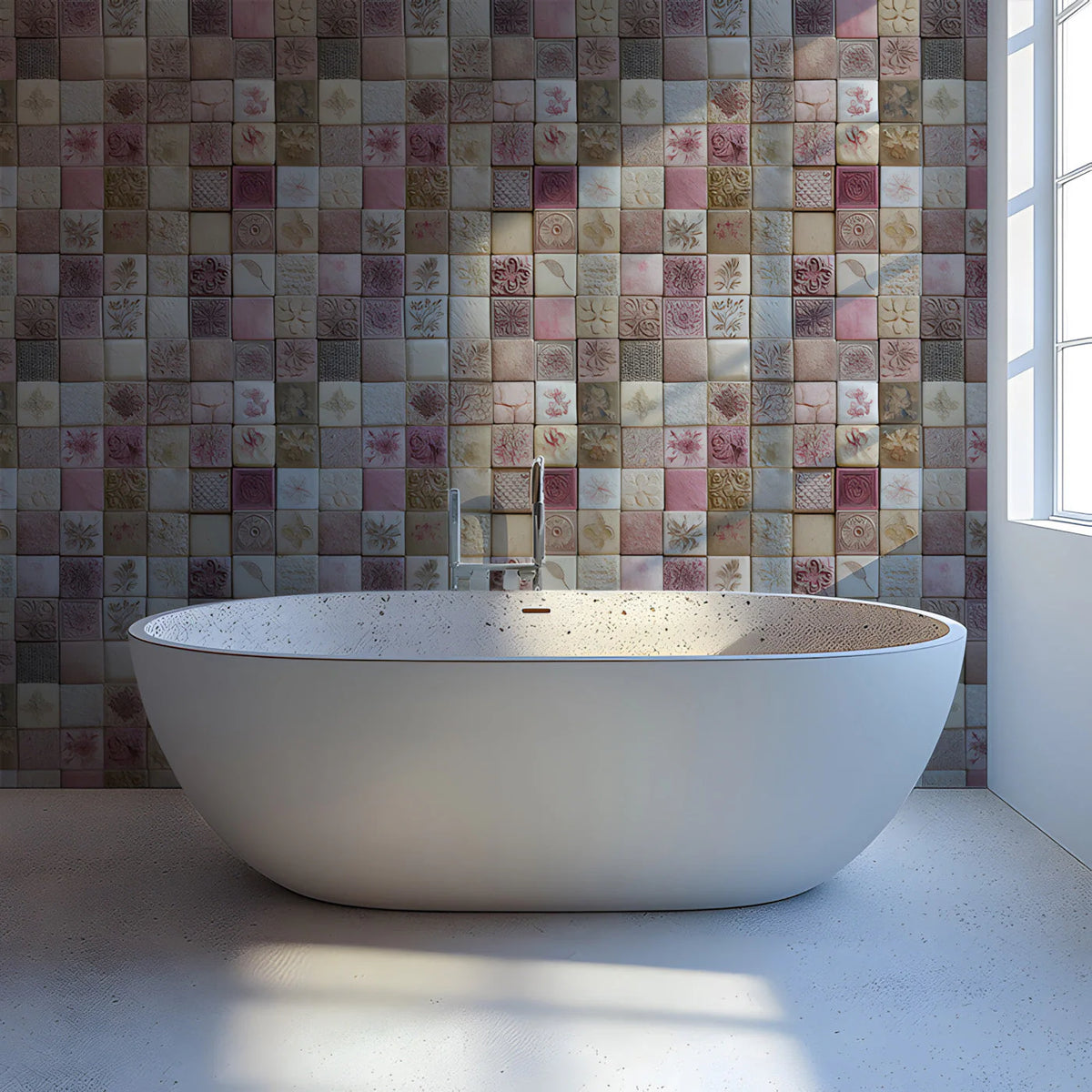 Vintage Botanical Mosaic Mural Wallpaper — Soft Dusty Rose Mural Wallpaper - pure wallpaper artwork
