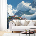 Alpine Village Mountain Mural Wallpaper — Mediterranean Scenery Mural Wallpaper - pure wallpaper artwork
