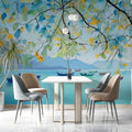 Watercolor Lake Boats Mural Wallpaper — Calm Coastal Blue Scene Mural Wallpaper - pure wallpaper artwork