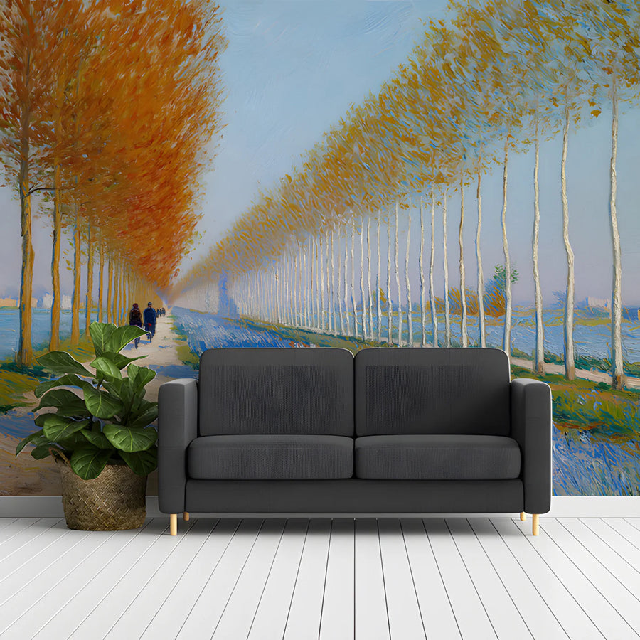 Autumn Poplar Lane Impressionist Mural Wallpaper