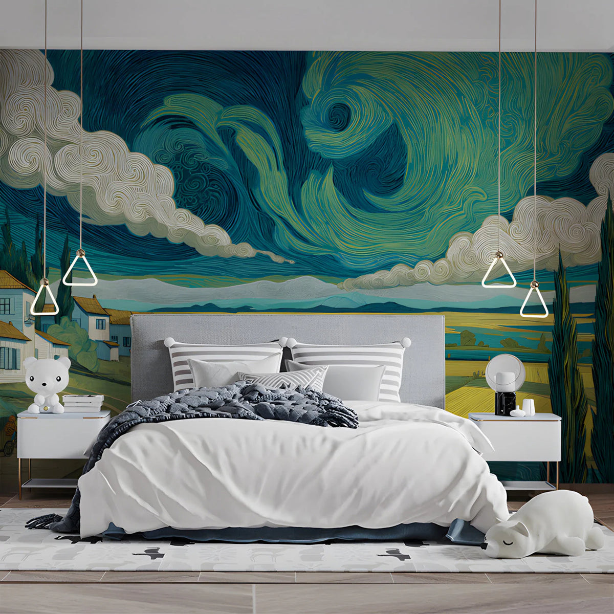 Van Gogh Inspired Countryside Mural Wallpaper — Impressionist Art Mural Wallpaper - pure wallpaper artwork