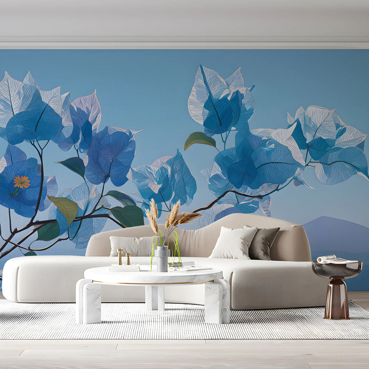 Blue Bougainvillea Mural Wallpaper — Botanical Art Print Mural Wallpaper - pure wallpaper artwork