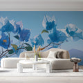 Blue Bougainvillea Mural Wallpaper — Botanical Art Print Mural Wallpaper - pure wallpaper artwork