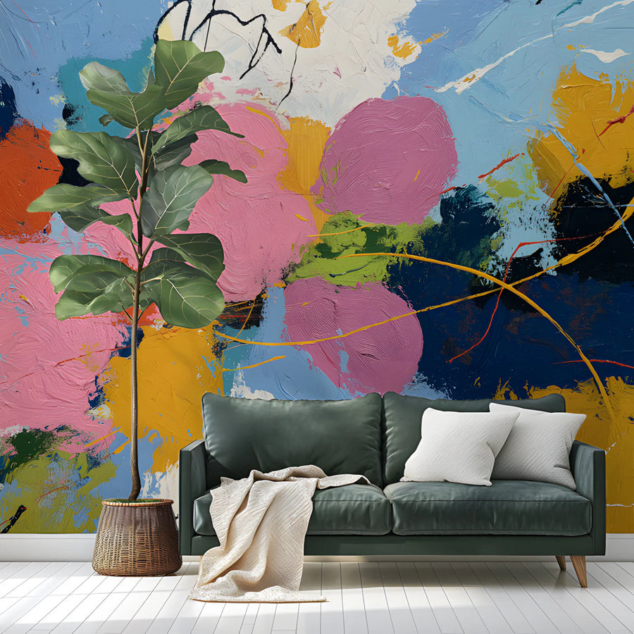 Abstract Expressionist Mural Wallpaper in Vibrant Painted Strokes Mural Wallpaper