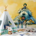 Giant Fluffy Dog and Children Watercolor Mural Wallpaper - pure wallpaper artwork
