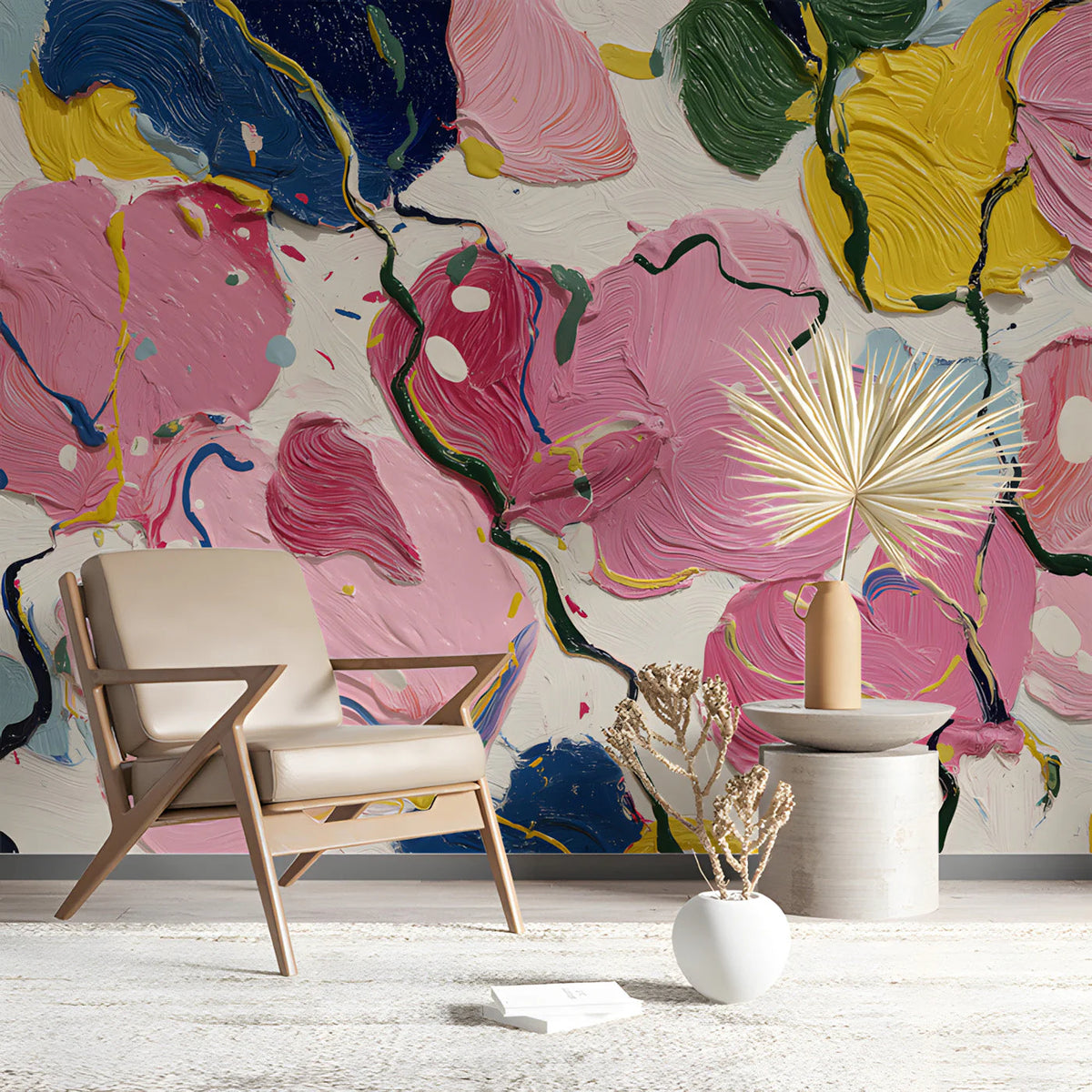 Abstract Floral Oil Painting Mural Wallpaper in Bold Multi-Color Mural Wallpaper - pure wallpaper artwork