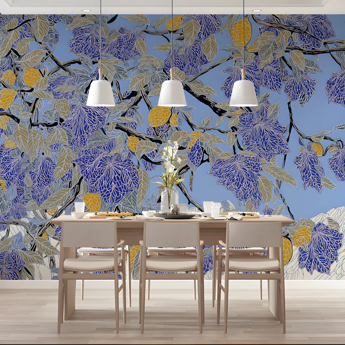 Mediterranean Citrus Orchard Mural Wallpaper — Artistic Botanical Mural Wallpaper - pure wallpaper artwork