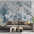 Botanical Sketch Mural Wallpaper — Blue Monochromatic Art Mural Wallpaper - pure wallpaper artwork