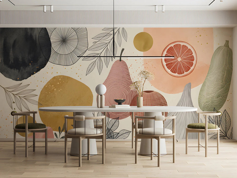 Modern Botanical Fruit Mural Wallpaper —Artistic Kitchen Decor Mural Wallpaper