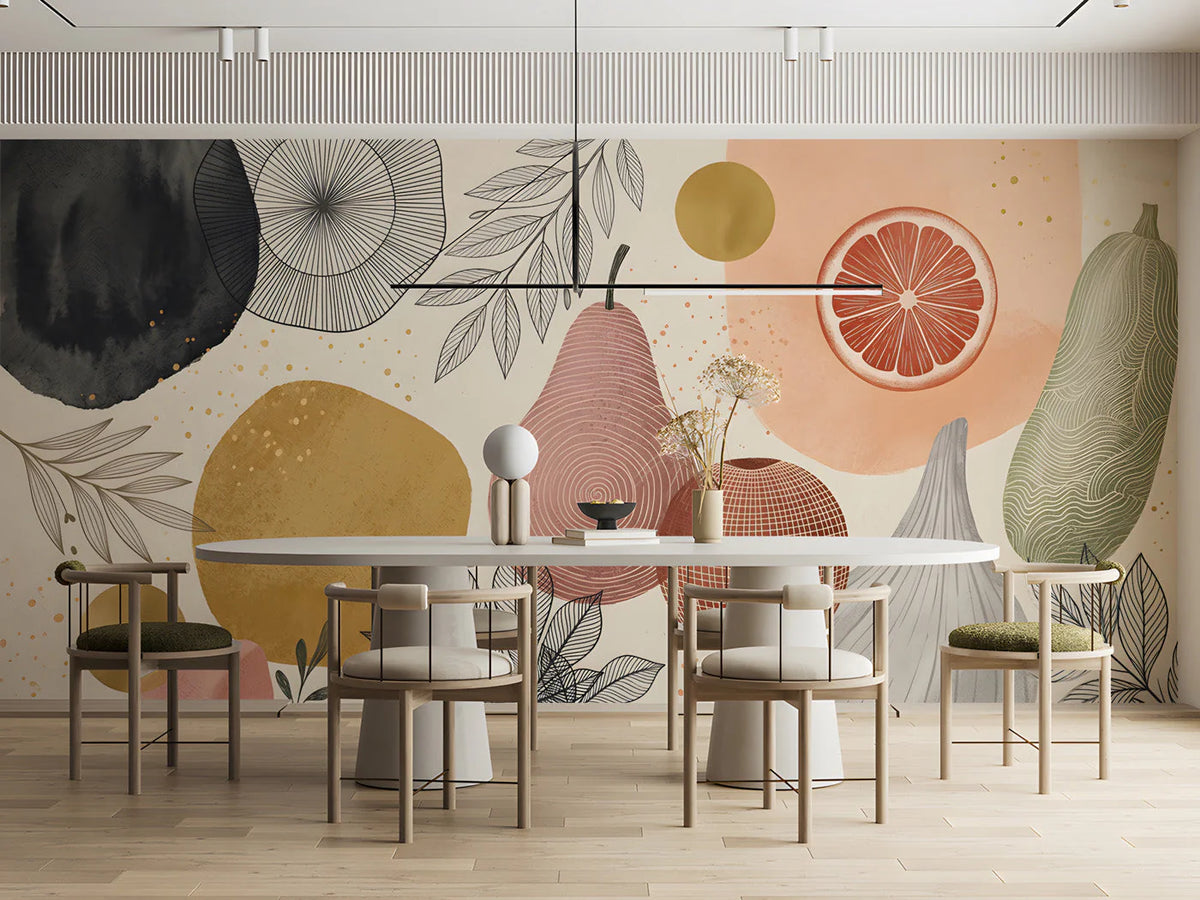 Modern Botanical Fruit Mural Wallpaper —Artistic Kitchen Decor Mural Wallpaper - pure wallpaper artwork
