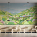 Mountain Train Scenic Mural Wallpaper — Playful Nature Landscape Mural Wallpaper - pure wallpaper artwork