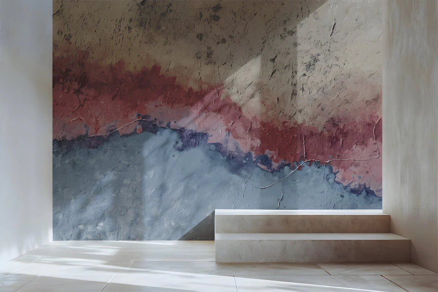 Abstract Horizon Mural Wallpaper in Dusty Rose and Slate Blue Mural Wallpaper