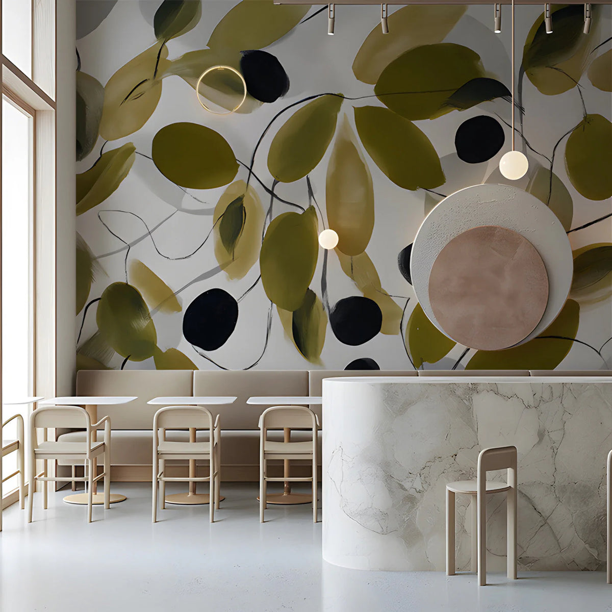 Olive Branch Botanical Mural Wallpaper in Ochre and Moss Green Mural Wallpaper - pure wallpaper artwork