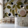 Olive Branch Botanical Mural Wallpaper in Ochre and Moss Green Mural Wallpaper - pure wallpaper artwork