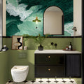 Surfer on Deep Green Waves Mural Wallpaper — Ink Illustration Style Mural Wallpaper - pure wallpaper artwork