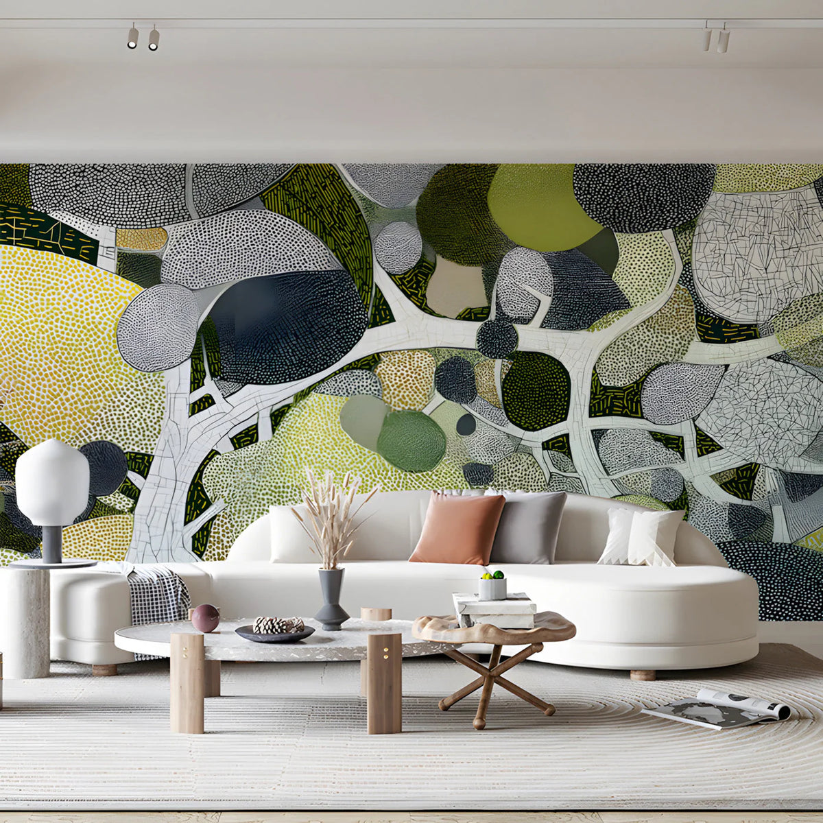 Abstract Forest Canopy Mural Wallpaper — Modern Dot Art Design Mural Wallpaper - pure wallpaper artwork