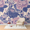 Vintage Peony Floral Mural Wallpaper in Soft Blush and Deep Indigo Mural Wallpaper - pure wallpaper artwork
