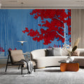 Crimson Aspen Forest Mural Wallpaper — Vibrant Winter Scene Mural Wallpaper - pure wallpaper artwork