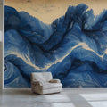 Indigo Fluid Marble Mural Wallpaper — Artistic Abstract Waves Mural Wallpaper - pure wallpaper artwork