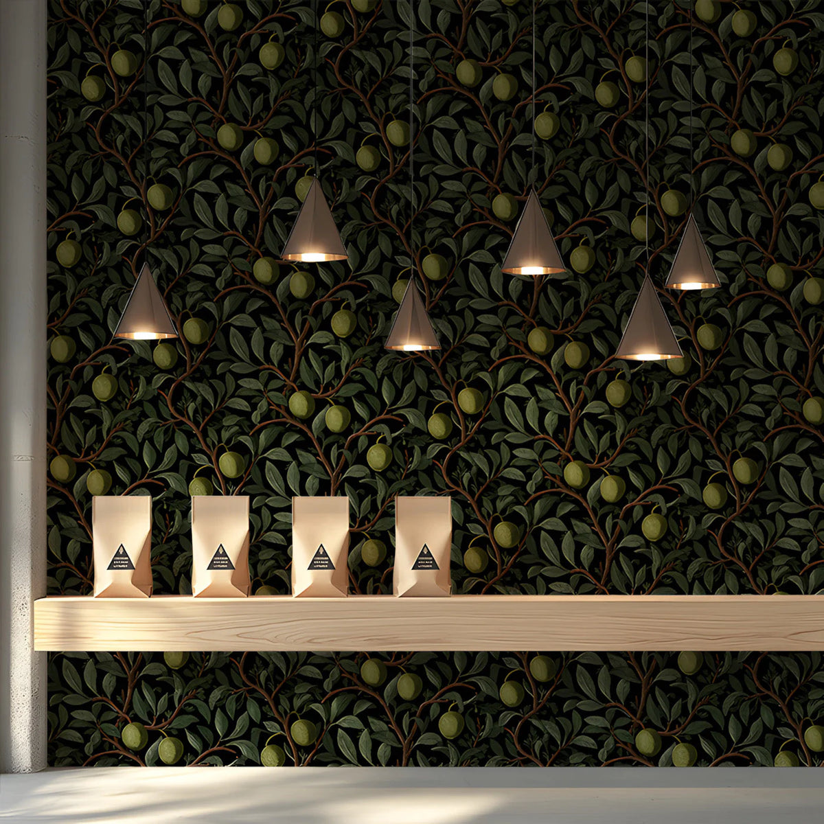 Olive Branch Botanical Mural Wallpaper — Dark Forest Green Aesthetic Mural Wallpaper - pure wallpaper artwork
