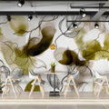 Olive Ink Botanical Mural Wallpaper with Fine Line Illustration Mural Wallpaper - pure wallpaper artwork