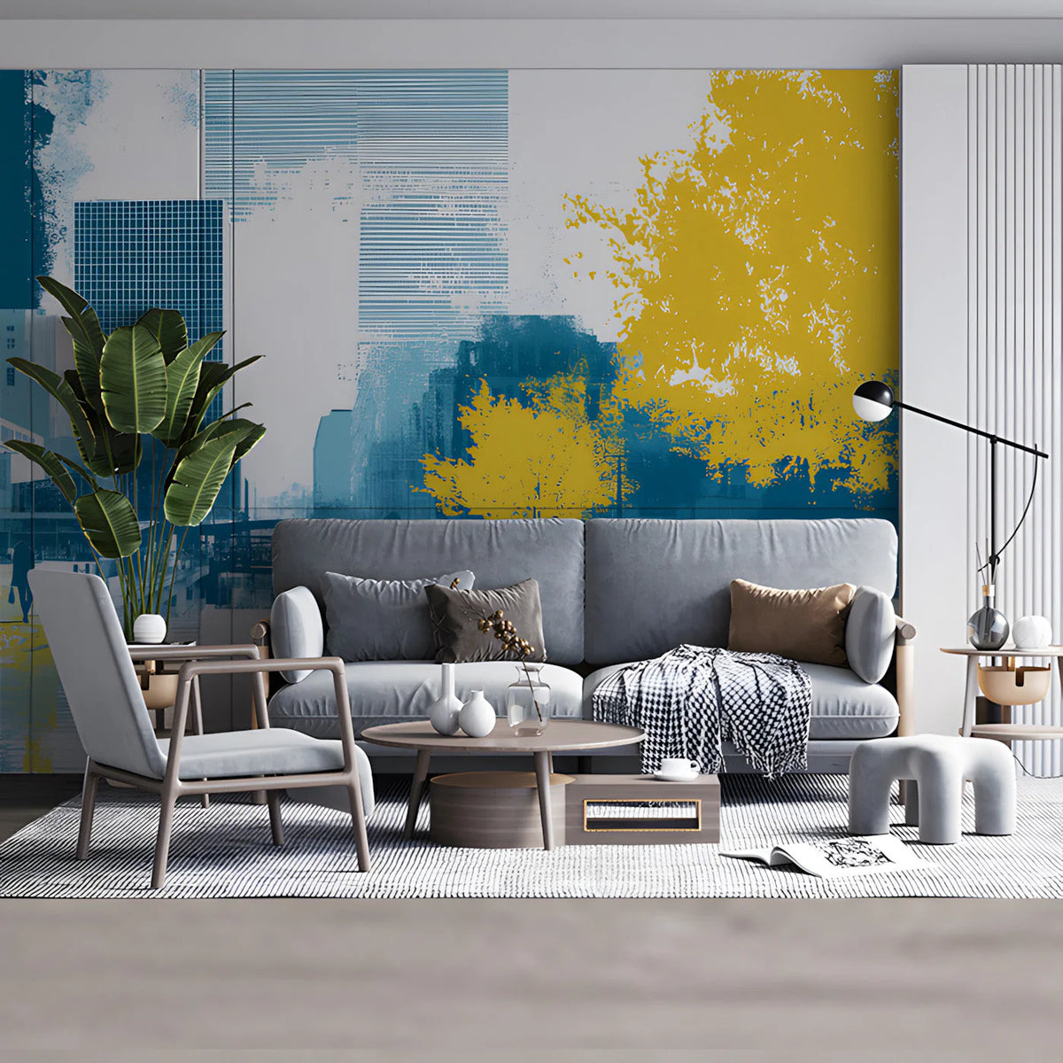 Urban Horizon Mural Wallpaper —Contemporary City Scene Mural Wallpaper - pure wallpaper artwork