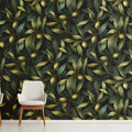 Olive Branch Botanical Mural Wallpaper — Dark Mediterranean Style Mural Wallpaper - pure wallpaper artwork