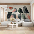 Minimalist Bird Flock Mural Wallpaper in Soft Earth Tones Mural Wallpaper - pure wallpaper artwork