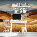 Golden Prairie Mountains Mural Wallpaper — Artistic Landscape Mural Wallpaper - pure wallpaper artwork