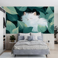 Sleeping White Cat in Tropical Foliage Mural Wallpaper - pure wallpaper artwork