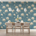 Vintage Chrysanthemum Mural Wallpaper in Dusty Blue Mural Wallpaper - pure wallpaper artwork