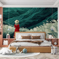 Woman in Red Dress Meadow Mural Wallpaper — Artistic Landscape Mural Wallpaper - pure wallpaper artwork