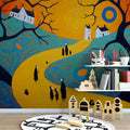 Folklore Narrative Mural Wallpaper in Bold Impressionist Style Mural Wallpaper - pure wallpaper artwork