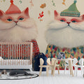 Whimsical Dressed Cats Mural Wallpaper — Hand-Painted Illustration Mural Wallpaper - pure wallpaper artwork