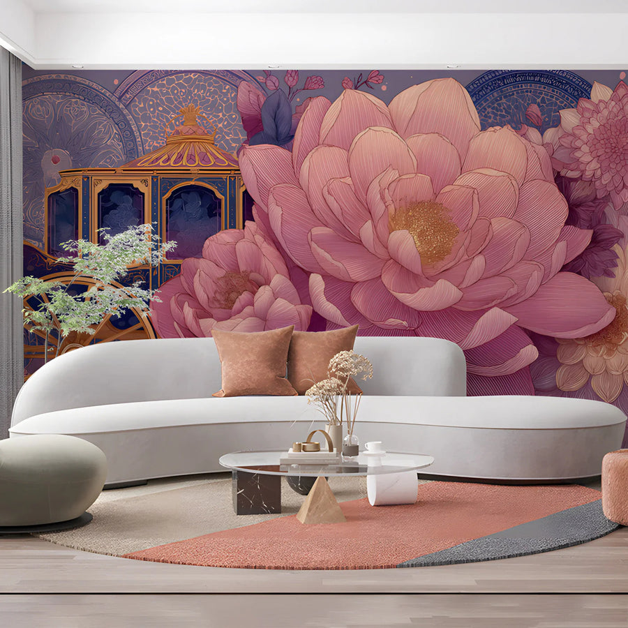 Royal Carriage Floral Mural Wallpaper in Dusty Rose and Navy Mural Wallpaper