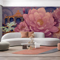 Royal Carriage Floral Mural Wallpaper in Dusty Rose and Navy Mural Wallpaper - pure wallpaper artwork