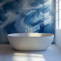 Ocean Swell Abstract Mural Wallpaper — Fluid Blue Brushstrokes Mural Wallpaper - pure wallpaper artwork