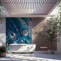 Oceanic Fluid Art Mural Wallpaper in Deep Teal and Soft Peach Mural Wallpaper - pure wallpaper artwork