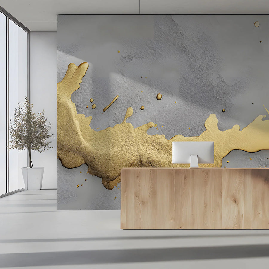 Metallic Gold Paint Splatter Mural Wallpaper — Modern Abstract Mural Wallpaper