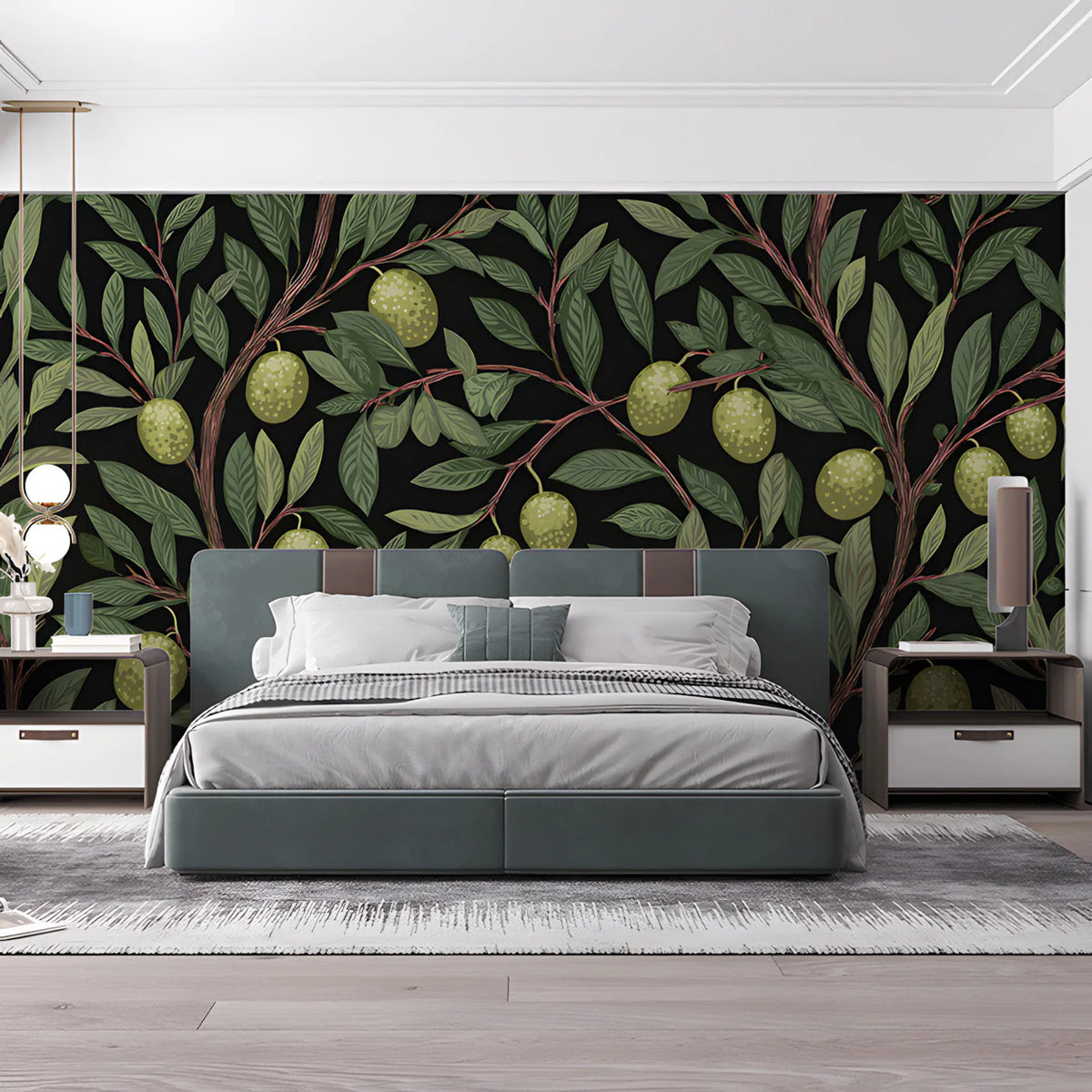 Olive Branch Mural Wallpaper — Traditional Botanical Design Mural Wallpaper - pure wallpaper artwork