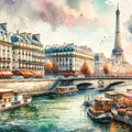 Parisian River Scene with Eiffel Tower Mural Wallpaper - pure wallpaper artwork