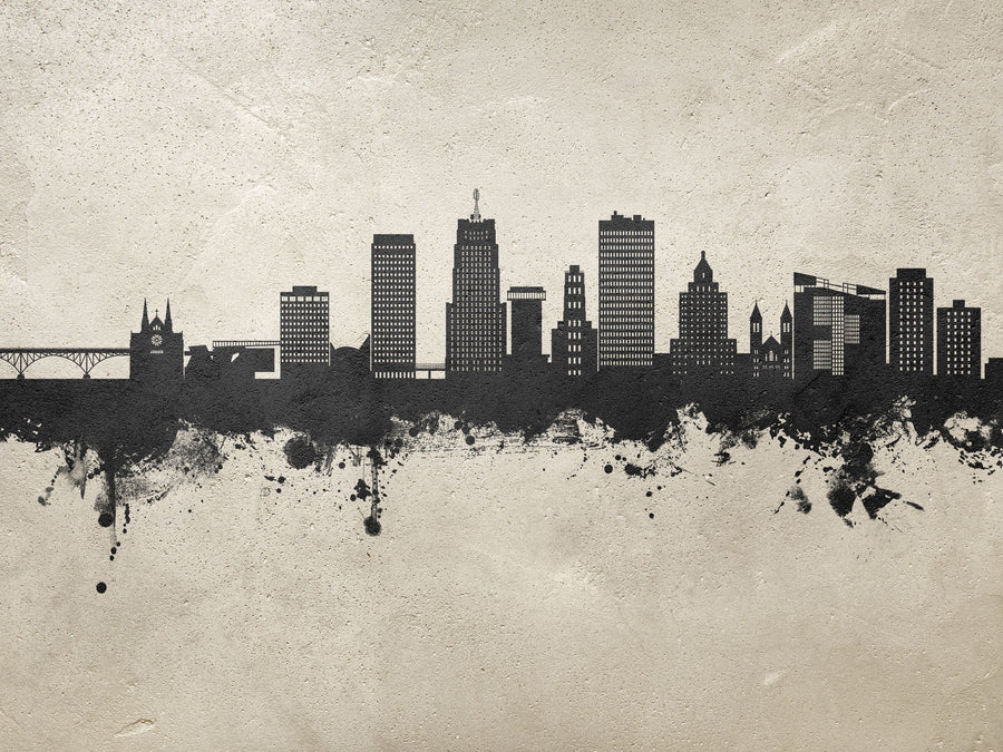 Akron Ohio Skyline Concrete Mural Wallpaper